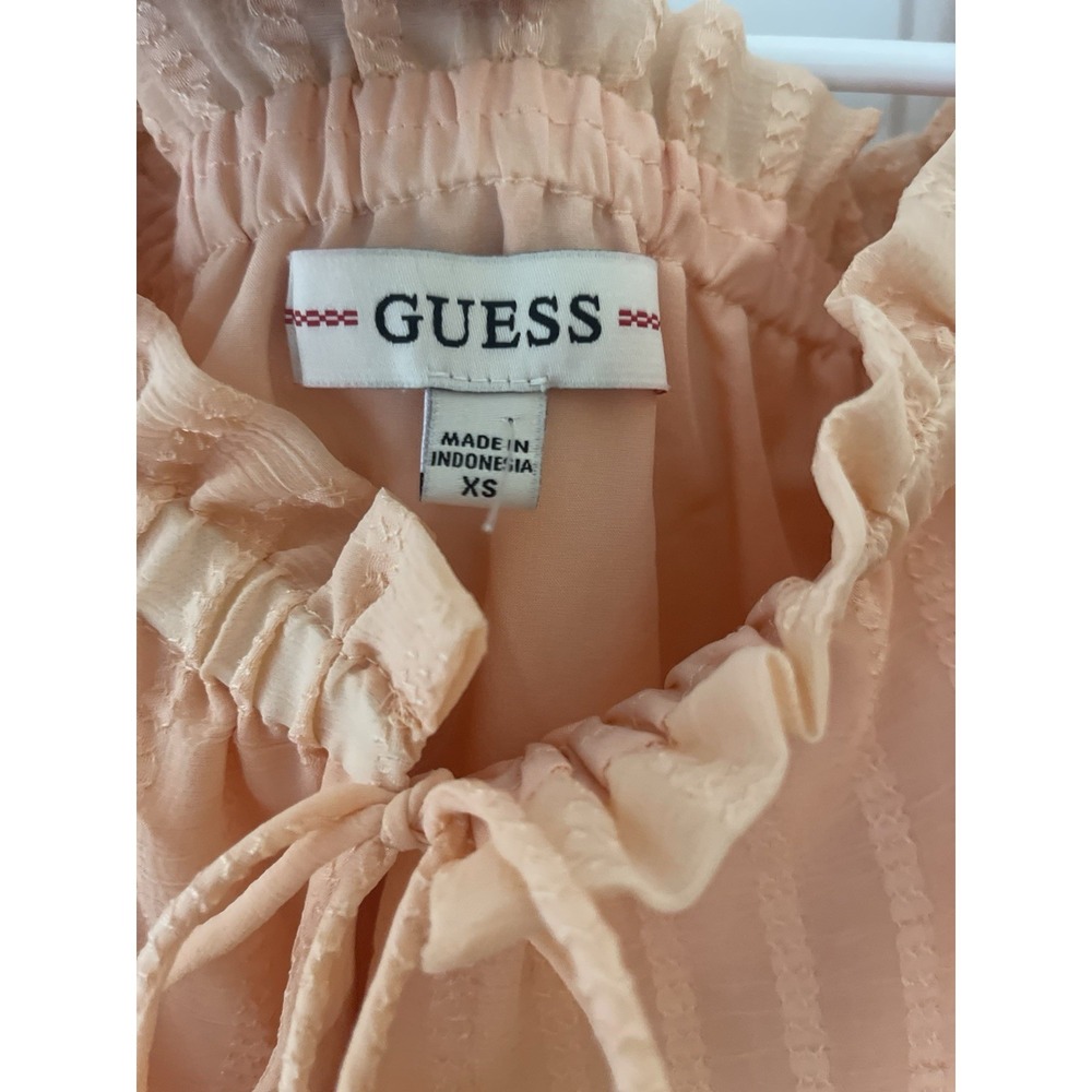 GUESS Coral Peach Corset Mini Dress XS Puff Sleeve Romantic Cottagecore - Picture 6 of 7